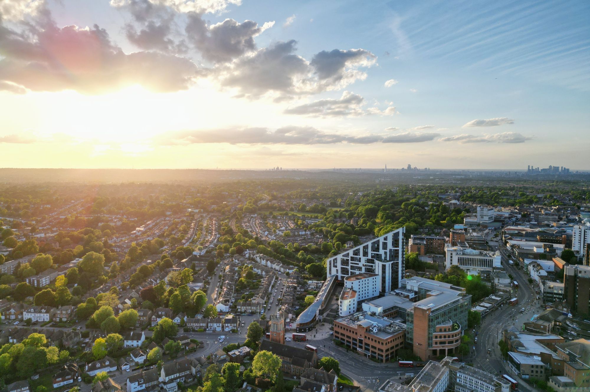 Aerial view of Bromley town centre and surrounding residential areas