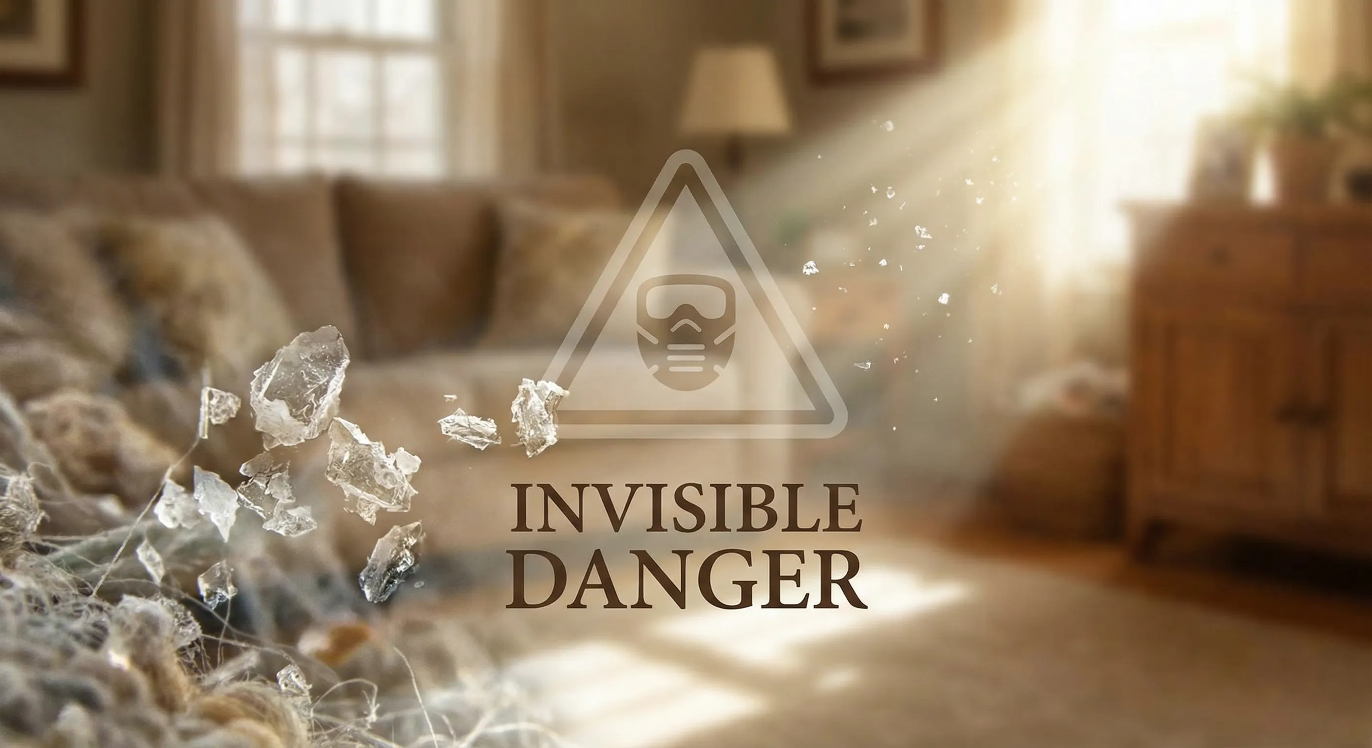 Microscopic view of silica dust particles floating in a sunbeam in a home environment