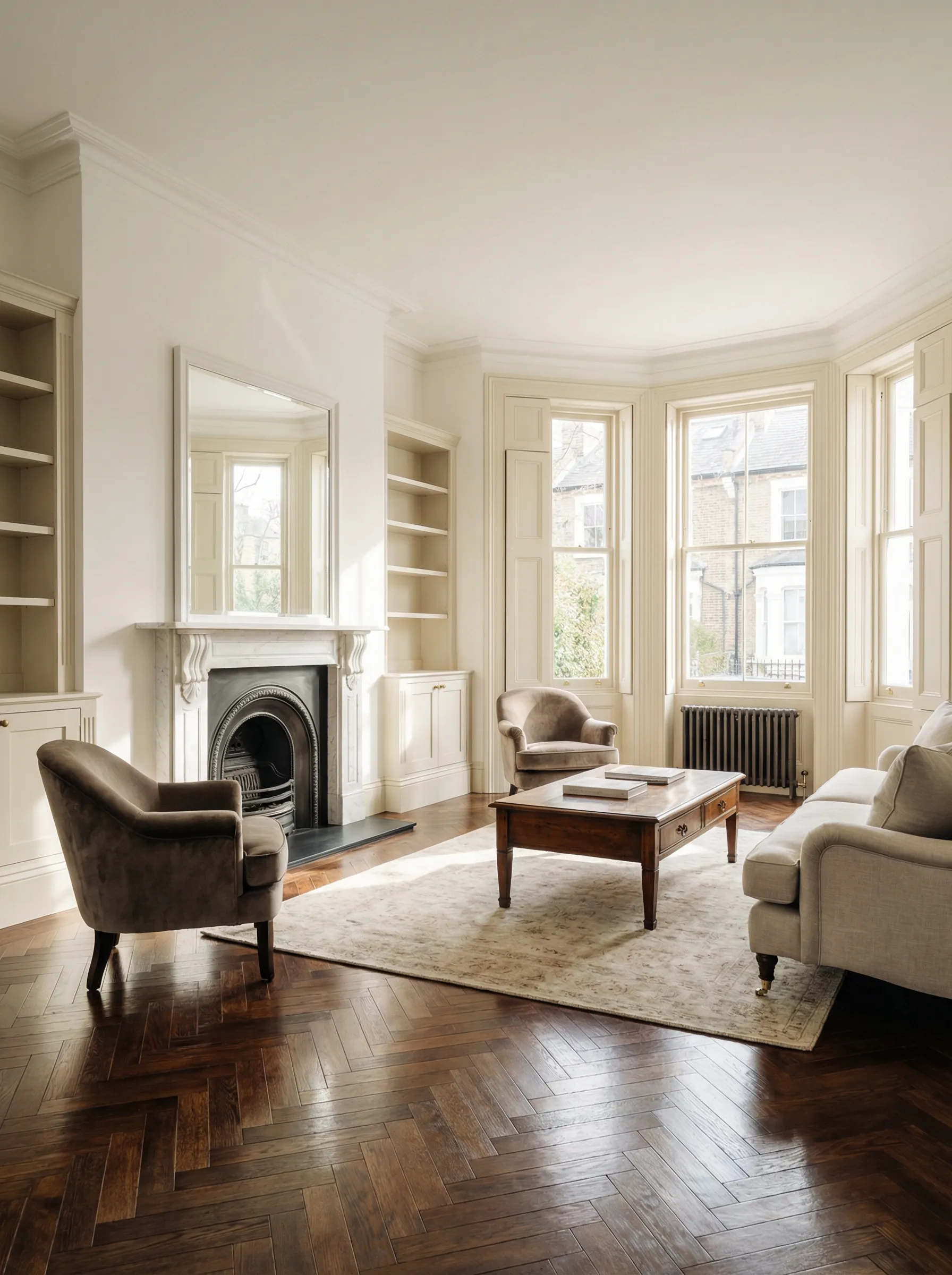 Beautifully renovated Victorian living room in Hampstead NW3 after professional builders cleaning